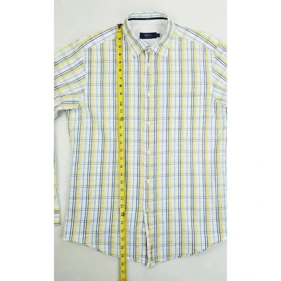 Zegna Sport Size Medium Regular Fit Men's White Blue Yellow Check Cotton Shirt - Picture 9 of 10
